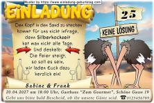 Die lustige Einladung zur Silberhochzeit mit 2 Vogel Strauß, die Ihren Kopf in den Sand stecken