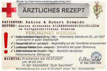 Die lustige Einladung zur Silberhochzeit als Rezept von Dr. med. Klaus Kompromiss