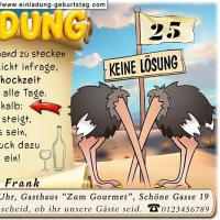 Die lustige Einladung zur Silberhochzeit mit 2 Vogel Strauß, die Ihren Kopf in den Sand stecken