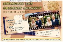 Die Einladung zur Goldenen Hochzeit mit 2 Fotos in einem Filmstreifen.