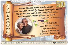 Die Einladung zur Goldenen Hochzeit mit Ihrem Foto rund ausgeschnitten auf einer Goldpapierrolle