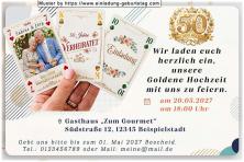 Die Einladung zur Goldenen Hochzeit mit Ihrem Foto auf einer von 3 Spielkarten