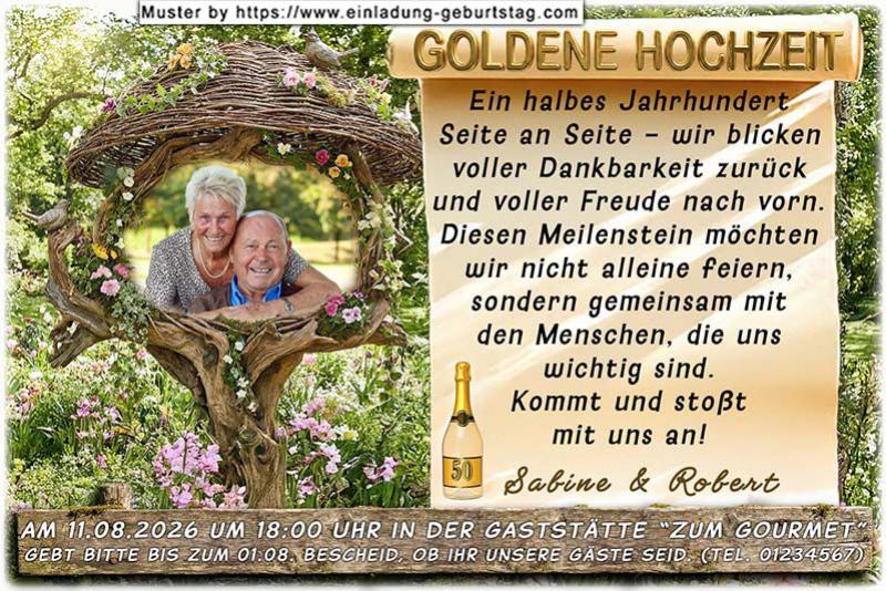 Einladung Goldene Hochzeit Foto vor einem Naturbild