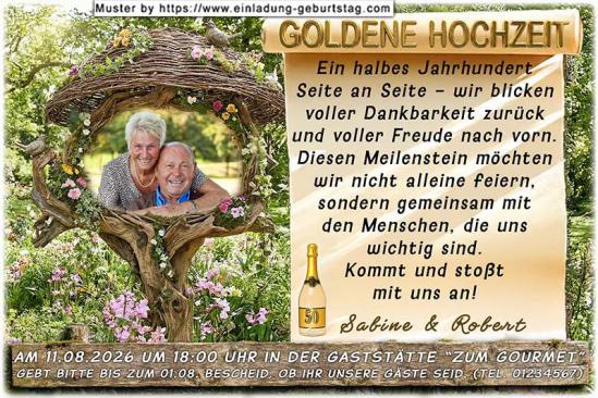 Einladung Goldene Hochzeit Foto vor einem Naturbild