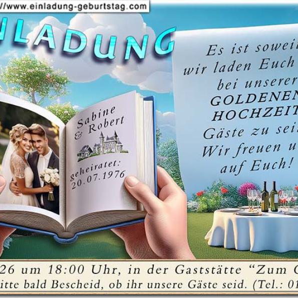 die Einladungskarte zur Goldenen Hochzeit mit Ihrem Foto und der Filmklappe