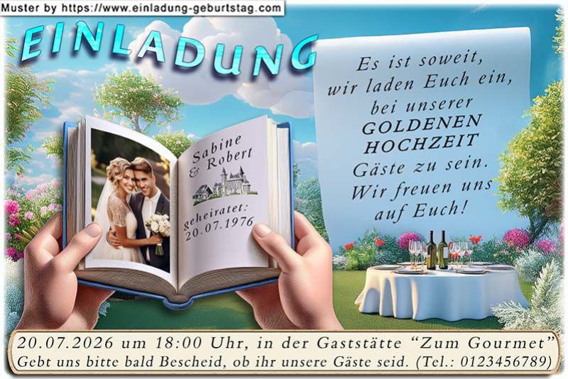 Einladung Goldene Hochzeit Foto als Seite eines Buches