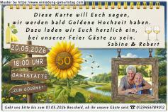 Die Einladung zur Goldenen Hochzeit mit Ihrem Foto und dem Feier Alarm