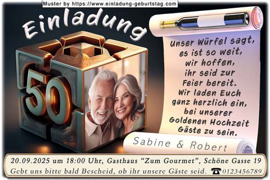 Einladung Goldene Hochzeit Foto als Seite eines Würfels