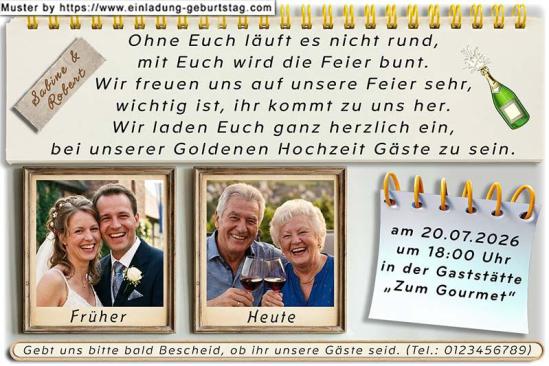 Einladung Goldene Hochzeit 2 Fotos nebeneinander in einem Bilderrahmen 