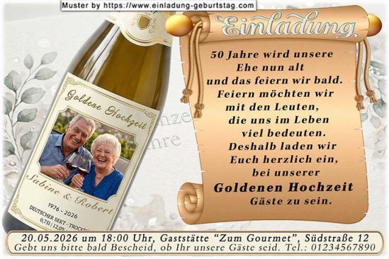 Einladung Goldene Hochzeit Foto als Sektflaschenetikett