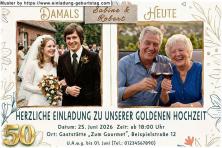 Einladung Goldene Hochzeit 2 Fotos nebeneinander - Damals und Heute