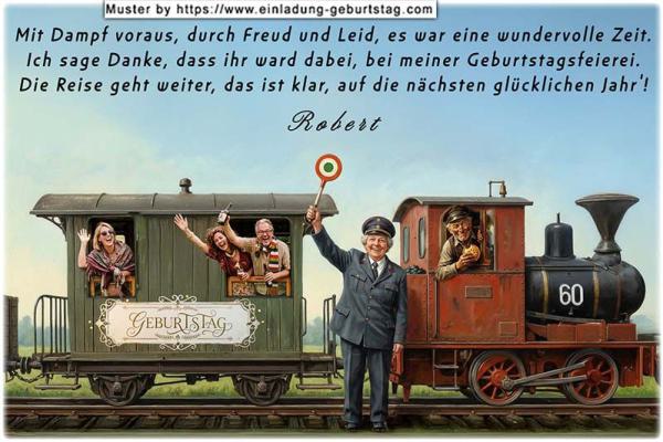 Danksagungskarte Geburtstag mit Ihrem eigenen Danksagungstext - die Dampflok