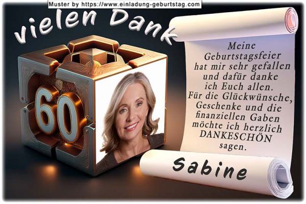 Danksagungskarte Geburtstag mit Ihrem eigenen Danksagungstext - Ihr Foto als Seite eines Würfels