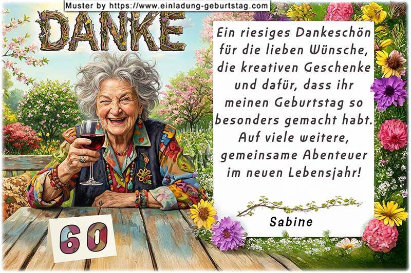 lustige Danksagungskarte Geburtstag mit Ihrem eigenen Danksagungstext - die Dame mit dem Weinglas 