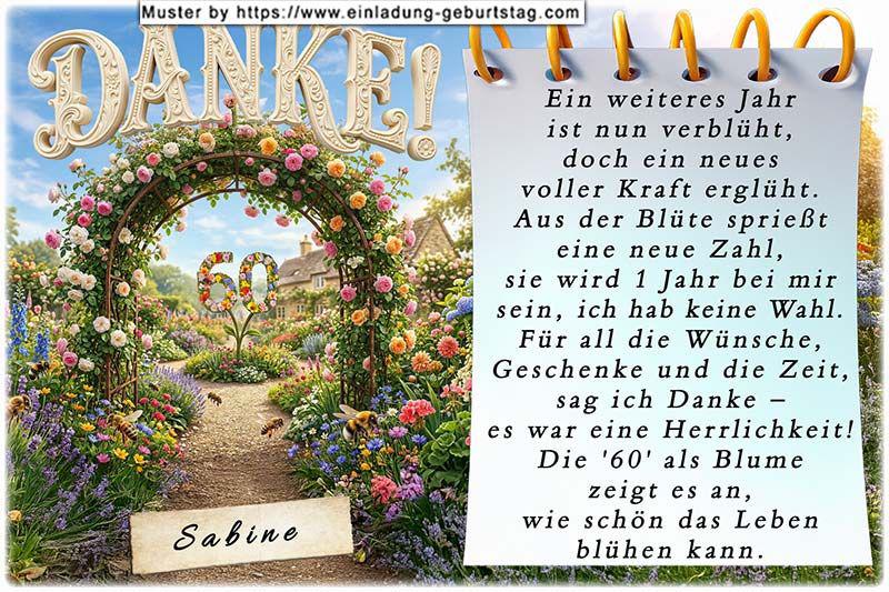 Danksagungskarte Geburtstag mit Ihrem eigenen Danksagungstext - der Rosenbogen