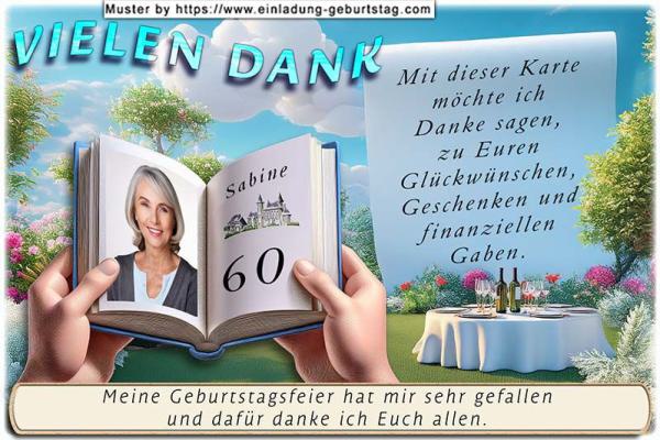 Danksagungskarte Geburtstag mit Ihrem eigenen Danksagungstext - Ihr Foto als Seite eines Buches