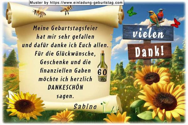 Danksagungskarte Geburtstag mit Ihrem eigenen Danksagungstext - die Sonnenblumen