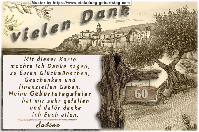Danksagungskarte Geburtstag mit Ihrem eigenen Danksagungstext im mediterranden Sepialook