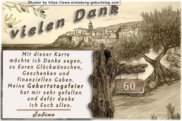 Danksagungskarte Geburtstag mit Ihrem eigenen Danksagungstext im mediterranden Sepialook