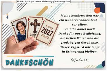 die Danksagungskarte zur Konfirmation mit deinem Foto auf einer von 3 Spielkarten