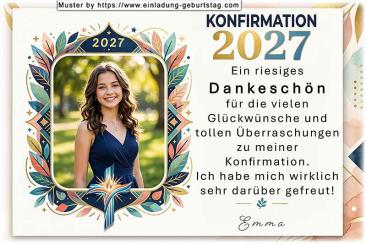 die Danksagungskarte zur Konfirmation mit deinem Foto in einem modernen Rahmen mit Jahreszahl und Kreuz