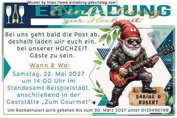 Die lustige Einladung zur Hochzeit, die Ihren Gästen zeigt, bei Ihnen geht bald die Post ab - Stimmung und Spaß