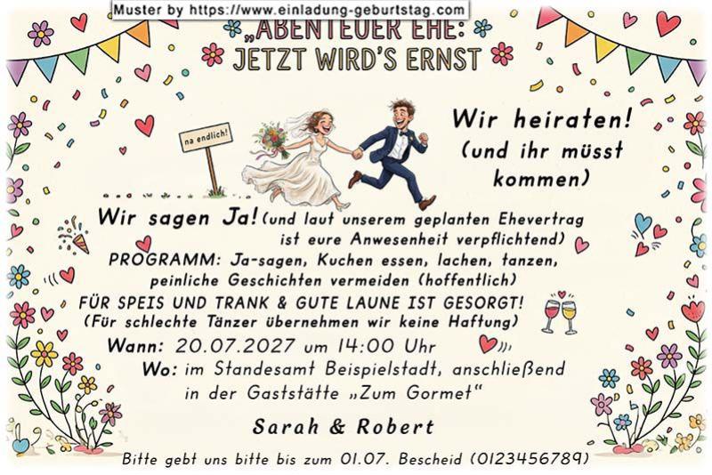 Die lustige Einladung zur Hochzeit - das Abenteuer Ehe beginnt - Ihre große gemeinsame Reise