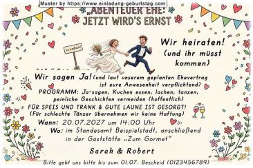 Die lustige Einladung zur Hochzeit - das Abenteuer Ehe beginnt - Ihre große gemeinsame Reise