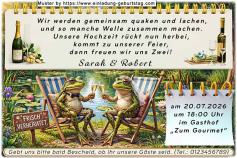 lustige Hochzeitseinladung mit witzigem änderbaren Text mit dem Froschpaar
