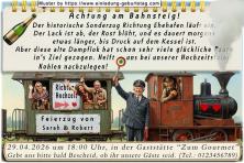 lustige Hochzeitseinladung mit witzigem änderbaren Text mit dem Sonderzug