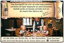 lustige Hochzeitseinladung mit witzigem änderbaren Text mit 2 Babys beim schlemmen