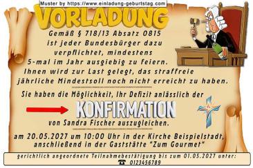 Die lustige Einladung zur Konfirmation als Vorladung für deine Gäste von Richter Gnadenlos