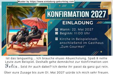 Die lustige Einladung zur Konfirmation mit den beiden Gorillas