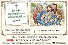 Die lustige Einladung zur Konfirmation - 14 Jahre ist es her als du geboren wirdest - du im Kinderwagen - und nun feierst du Konfirmation.