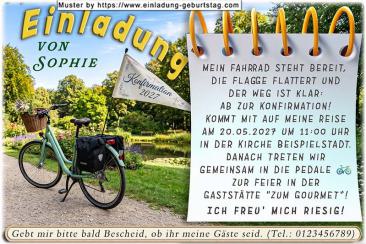 Die lustige Einladung zur Konfirmation mit dem Fahrrad im Stadtpark