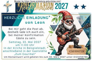 Die lustige Einladung zur Konfirmation mit dem kleinen Gitarristen