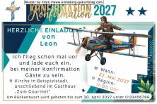 Die lustige Einladung zur Konfirmation mit dir auf einem Propellerflugzeug sitzend
