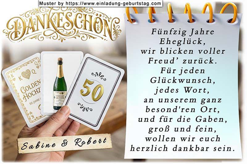 Die Danksagungskarte zur Goldenen Hochzeit mit der Schriftrolle