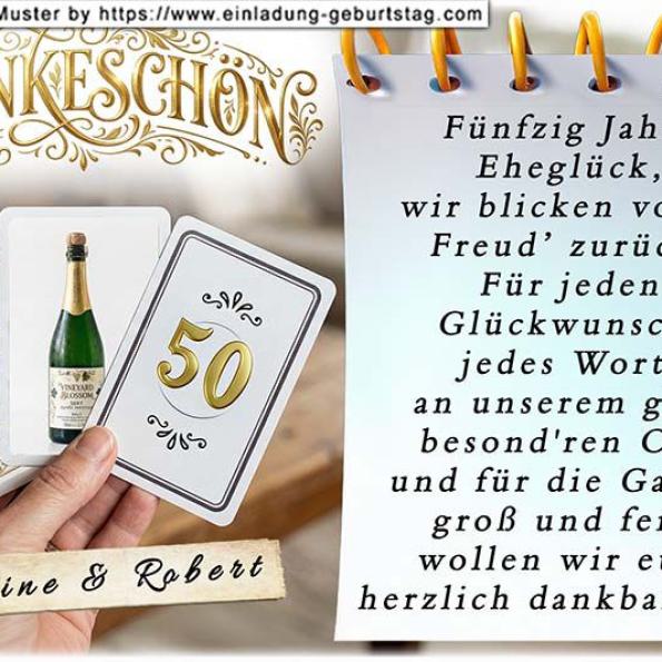 Die Danksagungskarte zur Goldenen Hochzeit mit der Schriftrolle
