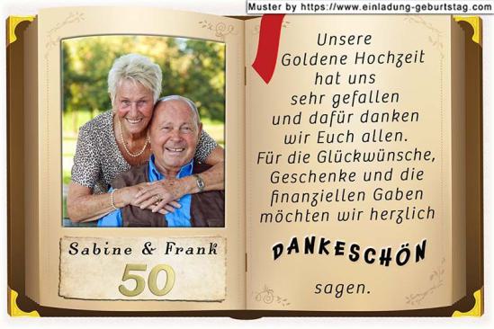 Die Danksagung zur Goldenen Hochzeit - Ein aufgeschlagenes Buch - in die linke Buchseite wird groß ein Foto von Ihnen eingesetzt.
