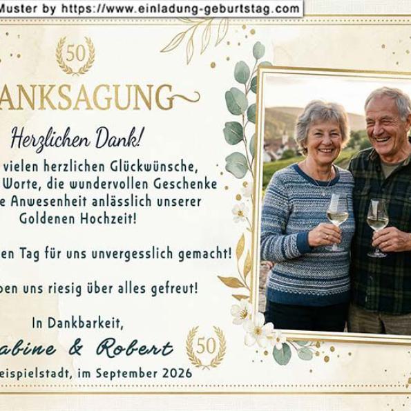 die Danksgungskarte zur Goldenen Hochzeit mit Ihrem Foto in einem Fenster