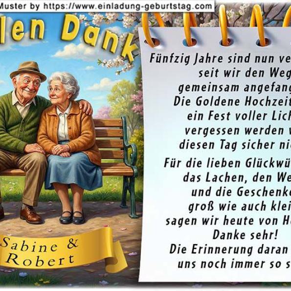 die lustige Danksgungskarte zur Goldenen Hochzeit mit dem Froschpaar