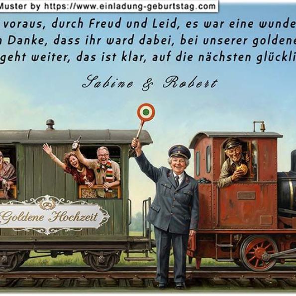 die lustige Danksagungskarte zur Goldenen Hochzeit mit dem gastfreundlichen Paar