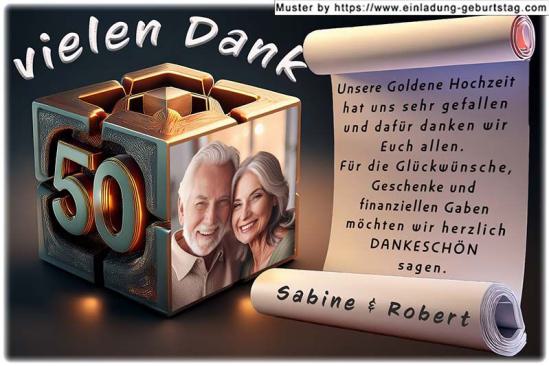 Die Danksagung zur Goldenen Hochzeit - ein besonderer, spezieller Würfel für Ihre Goldene Hochzeit. Auf eine Seite des Würfels wird Ihr Foto eingesetzt.