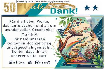Die Danksagung zur Goldenen Hochzeit mit den beschrifteten Trittstufen - Zukunft, Mut, Träume, Vertrauen.