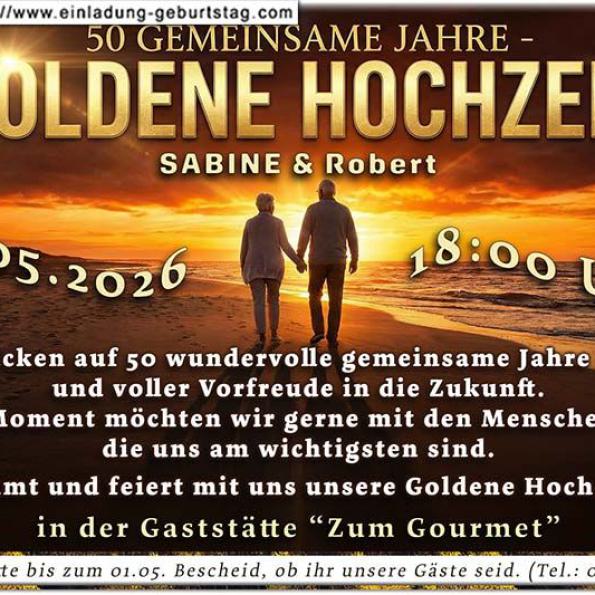 Die Einladung zur Goldenen Hochzeit mit der wellenförmigen Schrift