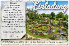 Die Einladung zur Goldenen Hochzeit mit dem Blumengarten und der Zahl 50