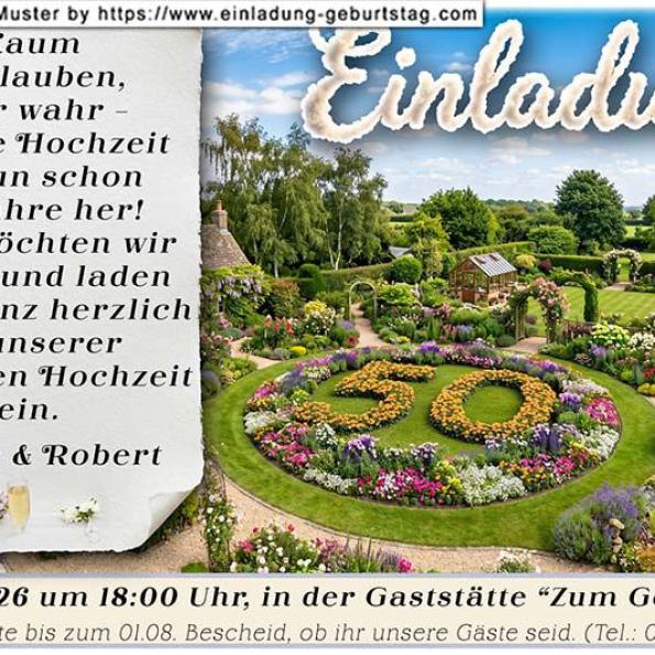 Die Einladung zur Goldenen Hochzeit mit dem Verkehrsschild