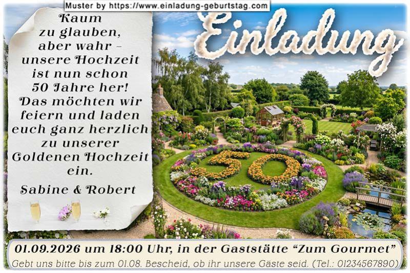 Die Einladung zur Goldenen Hochzeit mit dem Verkehrsschild