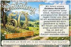 Die Einladung zur Goldenen Hochzeit mit den Weingläsern